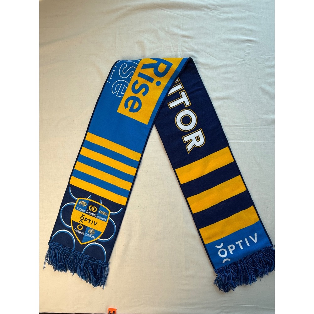 OPTIV Competitor Scarf Unisex Blue Yellow Knit Fringed Fan Gear OS